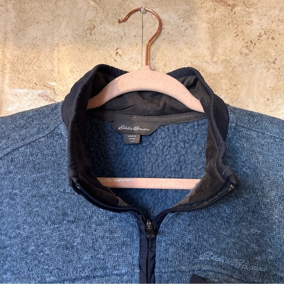 Eddie Bauer Men’s Fleece Pullover Blue Quarter Zip Outdoor Hiking Large - Picture 4 of 5